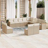 13-delige Loungeset met kussens poly rattan beige - thumbnail