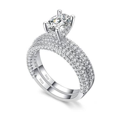 Dubbele rij voor Vrouwenmode Cubic Zirconia bruiloft verlovingsring Ringmaat: 10 (ei vorm wit goud)