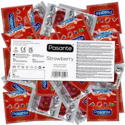Pasante Strawberry Flavour Condooms Met Aardbeien-smaak 144 stuks (grootverpakking)