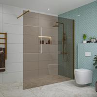 Fortifura Galeria inloopdouche - 180x200cm - rookglas - wandarm - Geborsteld koper PVD (Koper) SW797943/SW876702 - thumbnail