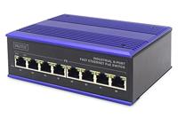 DIGITUS PoE netwerk-switch - 8-poorts Fast Ethernet - DIN-rail montage - klemlijst - Ventilatorloos - Zwart/blauw - thumbnail