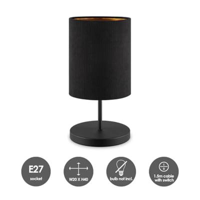Scandinavische stijl Tafellamp - Corduroy Lampenkap - Cilinder - Black - ø20 x 40 cm - E27 Fitting - Geschikt voor Woonkamers en slaapkamers - Met schakelaar