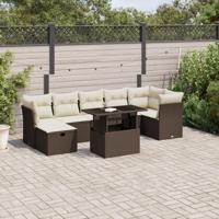 8-delige Loungeset met kussens poly rattan bruin - thumbnail