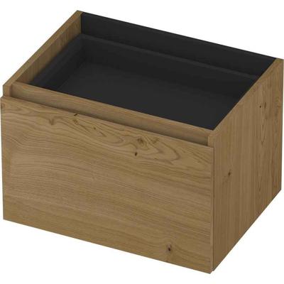 INK - Onderkast 1L met Binnenlade Greeploos Houten Keerlijst Fineer Zonder Sifonuitsparing in Binnenlade - 600x450x400 Mm - Natur Fineer