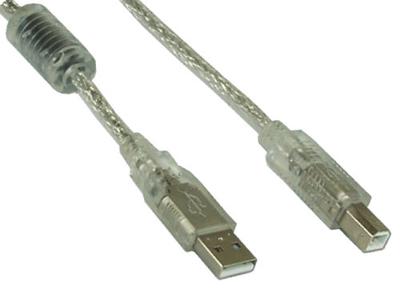 InLine USB 2.0 kabel, A aan B, transparant, met ferrietkern, 2m