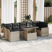 8-delige Loungeset met kussens poly rattan lichtgrijs - thumbnail