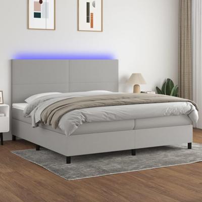 Boxspring met matras en LED stof lichtgrijs 200x200 cm