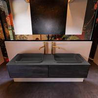 Badkamermeubelset Mondiaz Erin 150 cm met 2 Lades met RIDGE Wastafel Dubbel Dark grey met 2 kraangaten Greeploos Mat Antracite - thumbnail