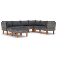 8-delige Loungeset met kussens poly rattan grijs - thumbnail