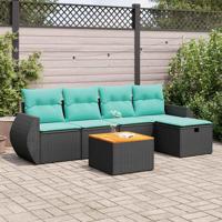 6-delige Loungeset met kussens poly rattan zwart - thumbnail