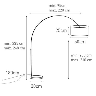 QAZQA Booglamp staal stoffen kap zwart 50 cm - XXL