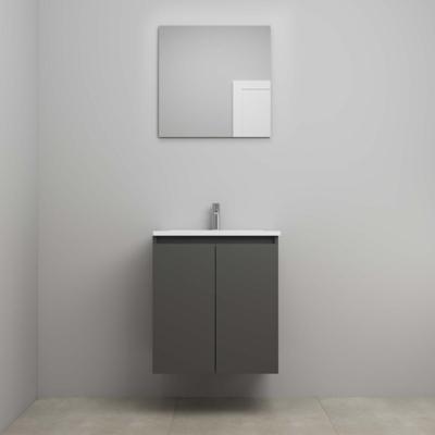 On-Line Badkamermeubelset - 60 cm - Voorgemonteerd - Greeploos 2 Deuren - Acryl Wastafel - 1 Kraangat - Spiegel - Mat Antraciet