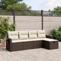 5-delige Loungeset met kussens poly rattan bruin - thumbnail