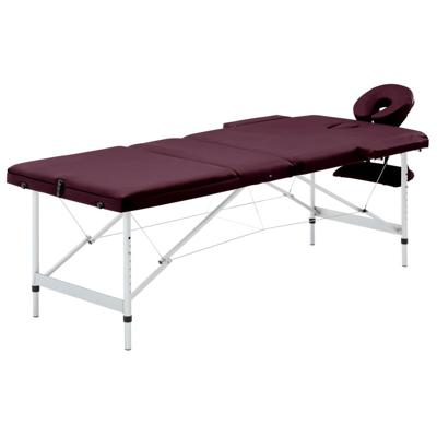 VidaXL Massagetafel inklapbaar 3 zones aluminum wijnpaars
