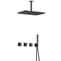 Hotbath Gal - GL106 - Inbouw Regendoucheset - Geborsteld Gunmetal PVD - 2 Stopkranen - Thermostatisch - Plafondbuis 15 cm - Hoofddouche 270x400 mm - Staafhanddouche - met GL106 - V02 - thumbnail