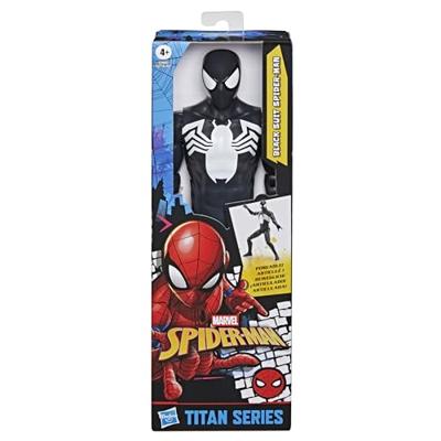 Deluxe Spider-Man actiefiguur van 30 cm in zwart pak, Titan-serie, superheldenspeelgoed voor kinderen, Marvel Spider-Man, geschikt voor kinderen vanaf 4 jaar.