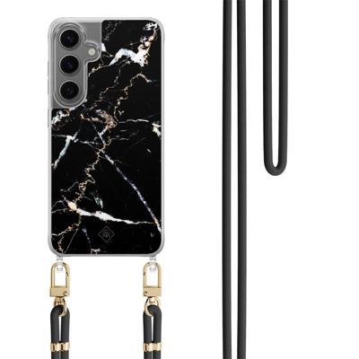Samsung Galaxy S24 Plus hoesje met zwart koord - Marmer zwart