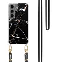 Samsung Galaxy S24 Plus hoesje met zwart koord - Marmer zwart - thumbnail