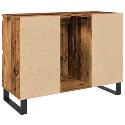 Badkamerkast 80x33x60 cm bewerkt hout oud houtkleurig