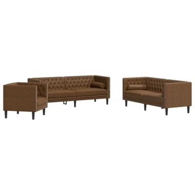 3-delige Loungeset Chesterfield met bolsters kunstsuède bruin - thumbnail