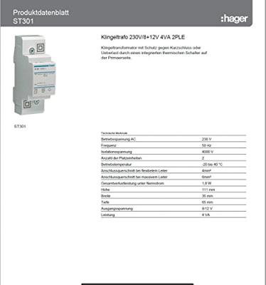 Hager ST301 Beltransformator 8 V, 12 V 0.5 A