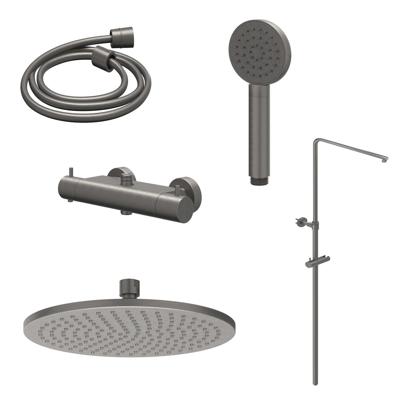 Regendoucheset IVY Bond Opbouw Thermostatisch 20 cm Medium Satin Handdouche Geborsteld Metal Black PVD Regendoucheset IVY Bond Opbouw Thermostatisch 20 cm Medium Satin Handdouche Geborsteld Metal Black PVD