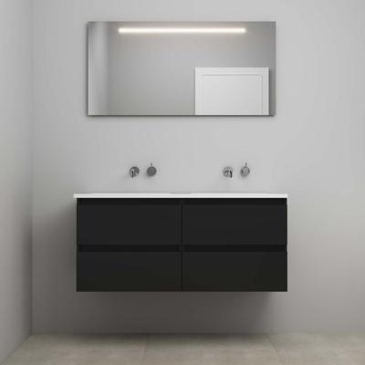 On-Line Badkamermeubelset - 120 cm - Voorgemonteerd - Acryl Wastafel - Kraangat naar Keuze - Spiegel met LED-Verlichting - Mat Zwart