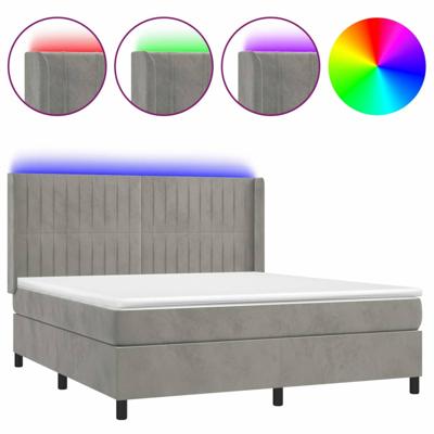 Boxspring met matras en LED fluweel lichtgrijs 160x200 cm
