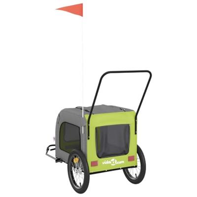 Hondenfietstrailer oxford stof en ijzer groen en grijs - thumbnail