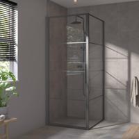 Saqu Devine industriële douchecabine met draaideur incl. antikalk 90x90x210cm mat zwart - thumbnail
