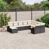 10-delige Loungeset met kussens poly rattan zwart - thumbnail