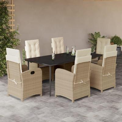 7-delige Tuinset met kussens poly rattan beige