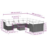 12-delige Loungeset met kussens poly rattan grijs - thumbnail