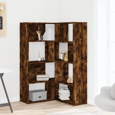 Boekenkast 4-laags hoek 85x85x140 cm bewerkt hout gerookt eiken