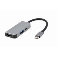 GEMBIRD USB-adapter, type C, 3-in-1 poort, USB, HDMI, PD, zilverkleurig - thumbnail
