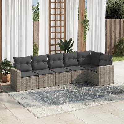 7-delige Loungeset met kussens poly rattan grijs