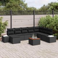 Tuinbankenset met kussen 9 pcs Zwart poly rattan - thumbnail