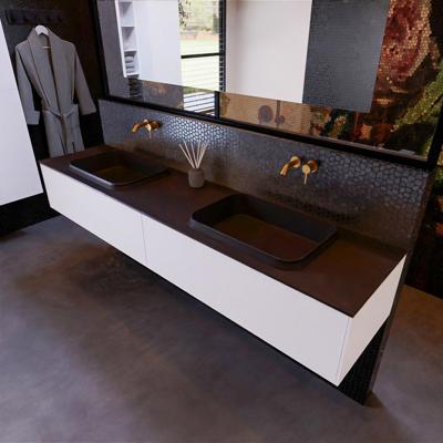 Badkamermeubelset Mondiaz Erin 200 cm met 2 Lades met RIDGE Wastafel Dubbel Urban Zonder Kraangaten Greeploos Mat Carrara