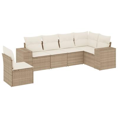 7-delige Loungeset met kussens poly rattan beige