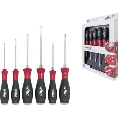 Wiha Schraubendrehersatz 6tlg PH/ Schlitz 6kant-Klinge Soft-Fin Schroevendraaierset Werkplaats 6-delig Plat, Kruiskop Phillips