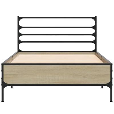 Bedframe bewerkt hout en metaal sonoma eikenkleurig 100x200 cm Bedframe bewerkt hout en metaal sonoma eikenkleurig 100x200 cm