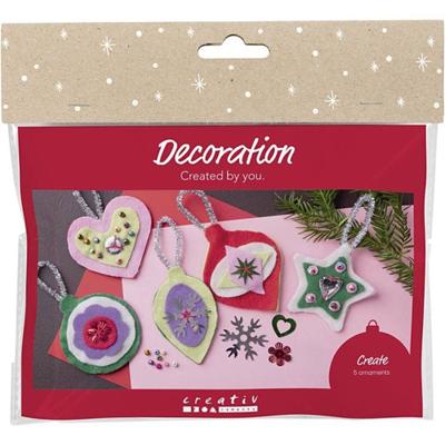 Creativ Company Mini hobbyset decoratie, vilten kerstdecoraties, diverse kleuren, 1 doos