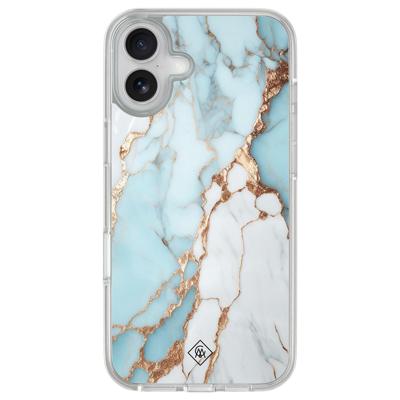 iPhone 16 hybride hoesje - Marmer lichtblauw