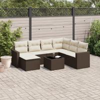 8-delige Loungeset met kussens poly rattan bruin - thumbnail