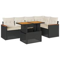 6-delige Loungeset met kussens poly rattan acacia zwart - thumbnail