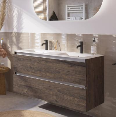 Saqu Gaia badmeubel incl. dubbele mat witte keramische wastafel 120x46x61cm kasteel bruin - aluminium greeplijst