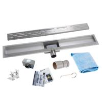 RVS Douchegoot flens met uitneembaar RVS sifon 70x7cm 6,7cm diep STANDAARD ROOSTER - thumbnail