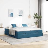 Ottoman bed met matrassen 180x200cm fluweel donkerblauw - thumbnail