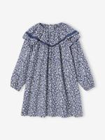 Meisjesjurk met bloemenprint en kraagje blauw, bedrukt - thumbnail