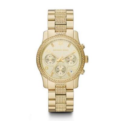 Michael Kors Runway chronograaf quartz champagne wijzerplaat dameshorloge MK5826 Michael Kors Runway chronograaf quartz champagne wijzerplaat dameshorloge MK5826